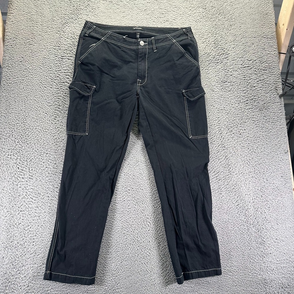 True Religion Pant Mens 38x32 Black Cotton Cargo Straight Leg Utility Workwear
